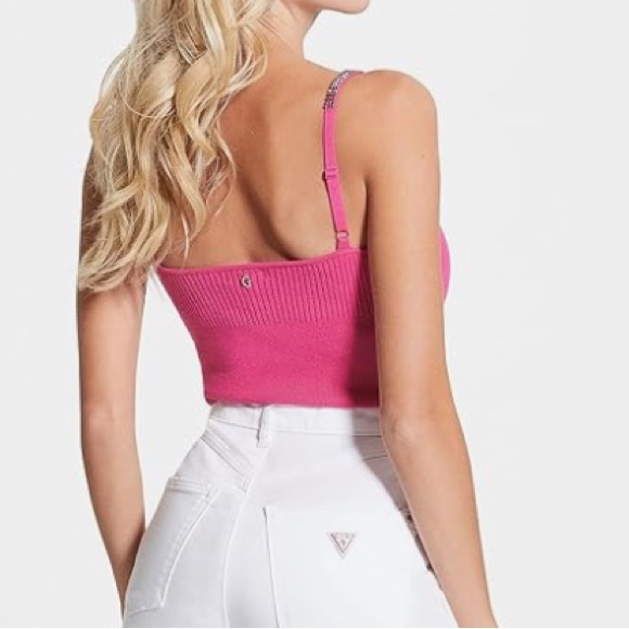 Guess Rhinestone Thong Bodysuit With Rhinestone Straps Rose Fuchsia Pink S NWT - Picture 4 of 13